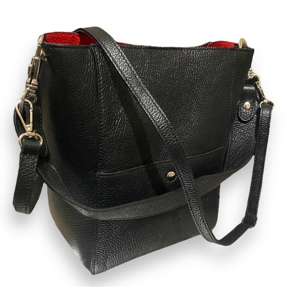 BORSE IN PELLE Leather Tote Shoulder Bag Black Removable Red P…Dark Lolita - Picture 1 of 13